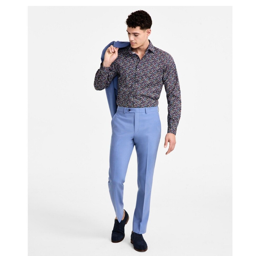 $175 BRAND NEW BAR III Mens 32x32 Blue Wool Slim Fit Stretch Dress Pants/Slacks